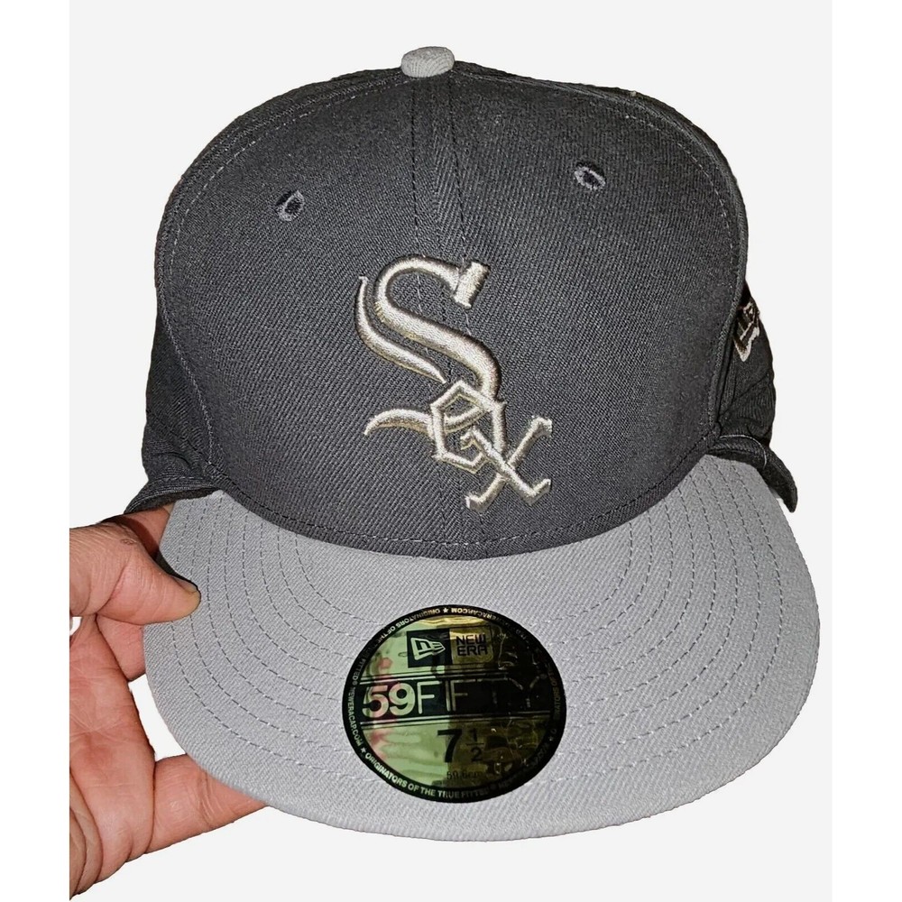 New Era 59 Fifty Chicago Whitesox Fitted Hat Grey Fleece Flip Down Cap Sz 7 1/2